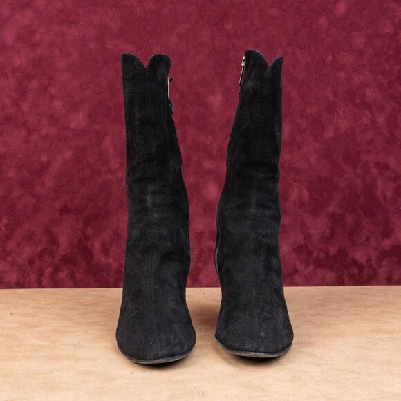 Thierry Raboutin Women Black Suede Back Lace Mid Calf Zip Boots sz 6.5US EUR37.5 - Picture 3 of 8